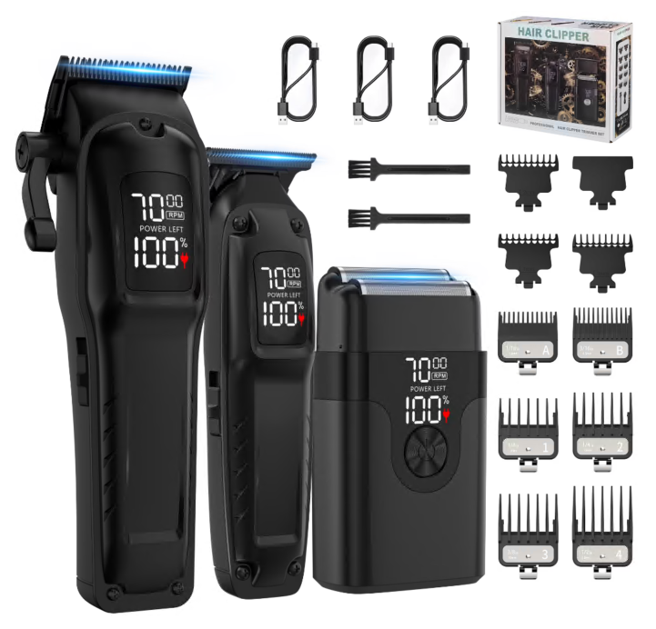 Professional Hair Clipper for Men, 3 in 1 Hair Clipper Beard Trimmer and Electric Foil Shaver Set with LED Display, Cordless Grooming Kit for Home, Travel, Barber, Ideal Gift for Mens