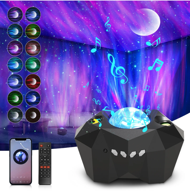 CSDSP01A Galaxy Projector, Star Moon Projector w/ Remote Control, 55 Lighting Effects Night Light Projector With Time Function Build-in Bluetooth Speaker for Adult Kids Party Bedroom Skylight Game Home Decor
