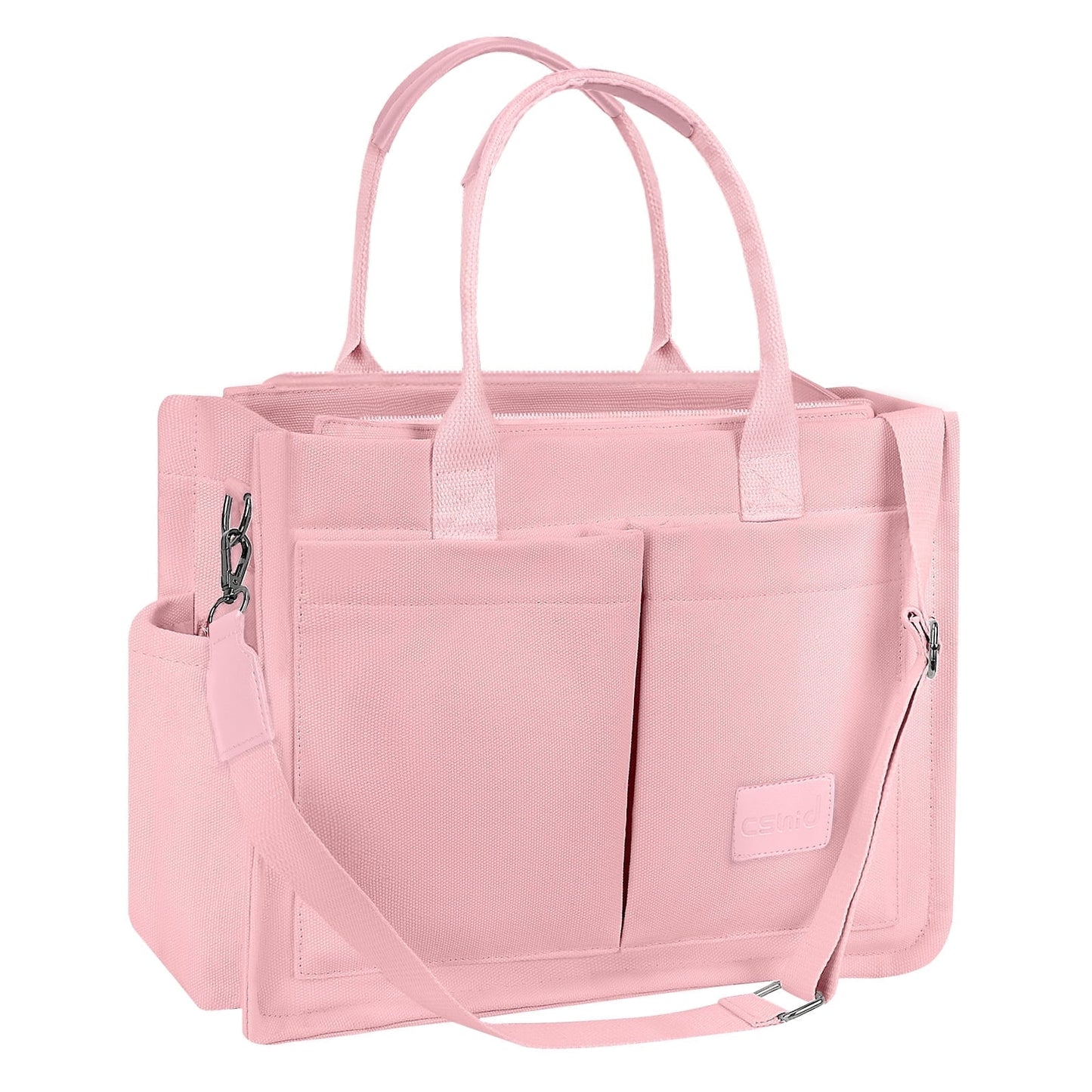 CSD02UPTB0000PK Canvas Tote Bag for Women With Side Pockets, Laptop Work Crossbody Everyday Satchel, Purses Shoulder Tote Bag Everyday Satchel Handbags Messenger for Travel Nurse College Gift, Pink