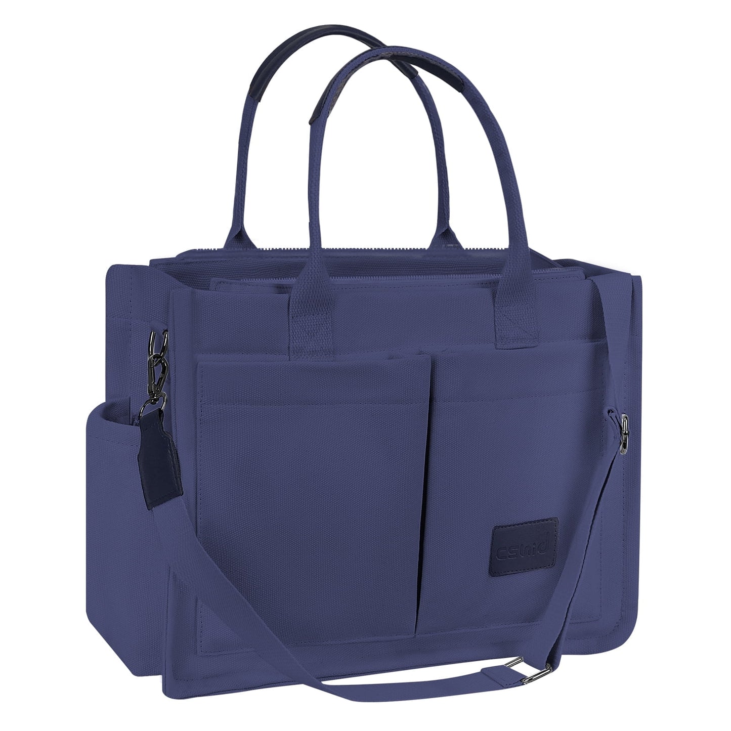 CSD02UPTB0000BU Canvas Tote Bag for Women With Side Pockets, Laptop Work Crossbody Everyday Satchel, Purses Shoulder Tote Bag Everyday Satchel Handbags Messenger for Travel Nurse College Gift, Blue