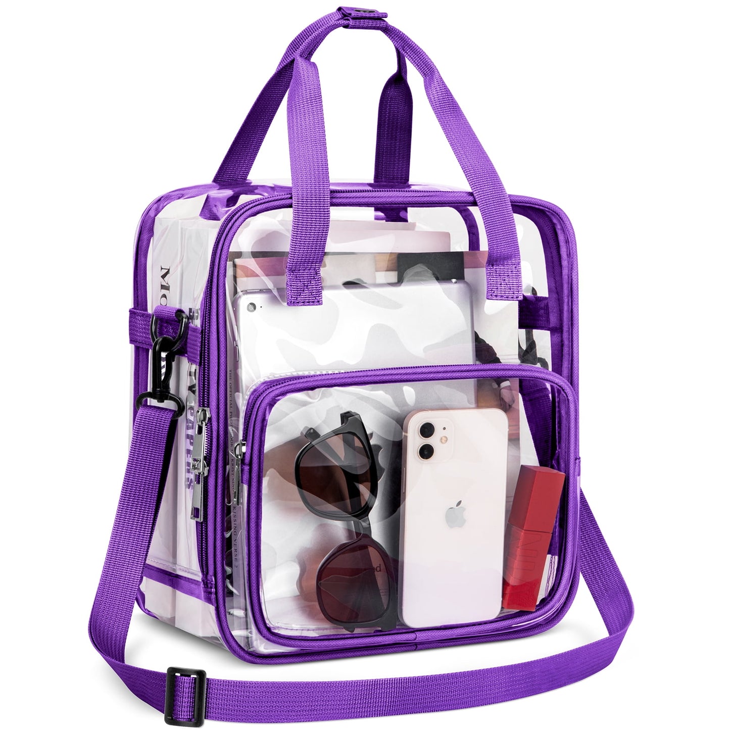 CSD46TBCB0000PP Clear Bag Stadium Approved 12x12x6, Clear Tote Bag with Reinforced Strap, Crossbody Messenger Shoulder Bag, Transparent Tote Lunch Bag for Work, Sports Games Concerts Travel Security Festival