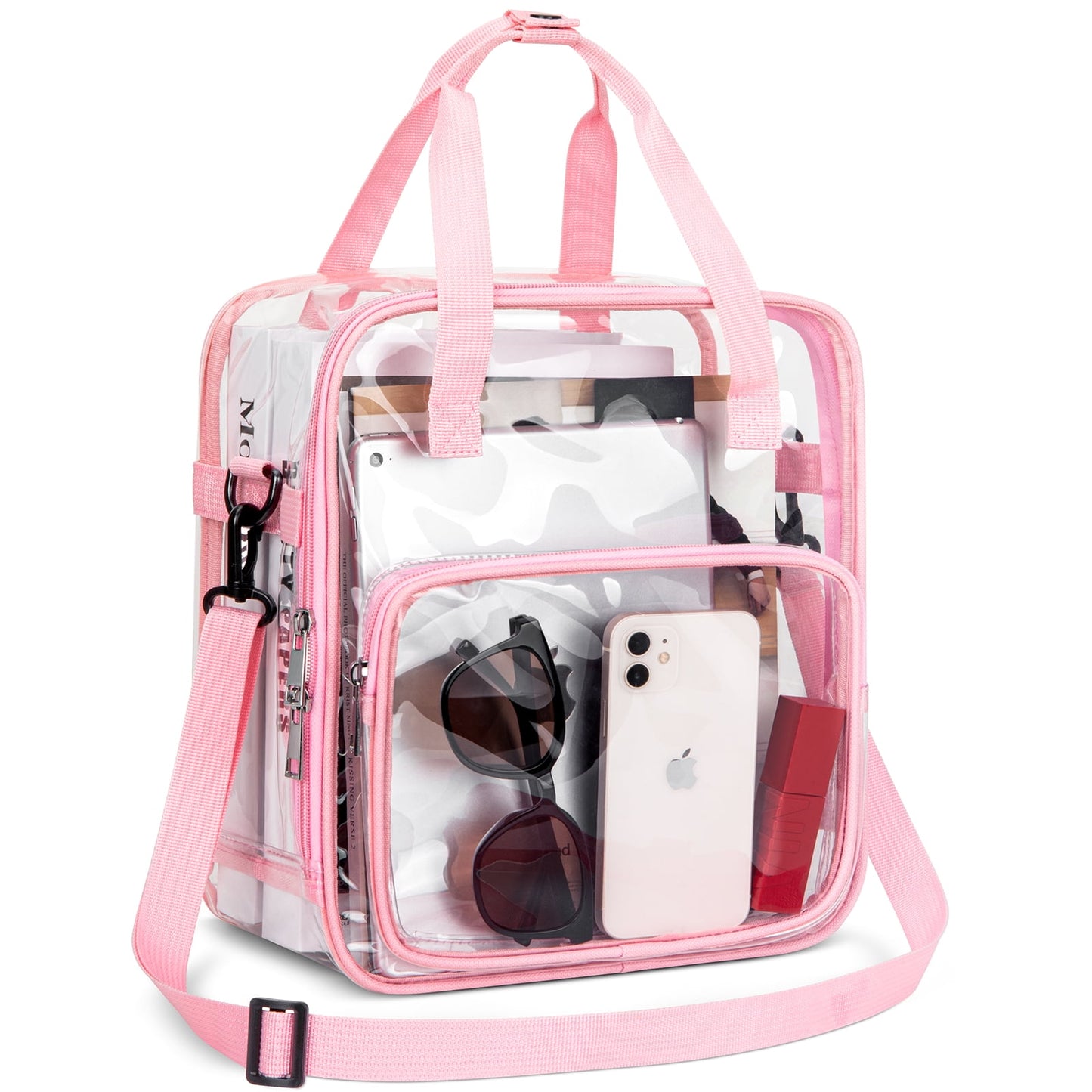 CSD46TBCB0000PK Clear Bag Stadium Approved 12x12x6, Clear Tote Bag with Reinforced Strap, Crossbody Messenger Shoulder Bag, Transparent Tote Lunch Bag for Work, Sports Games Concerts Travel Security Festival