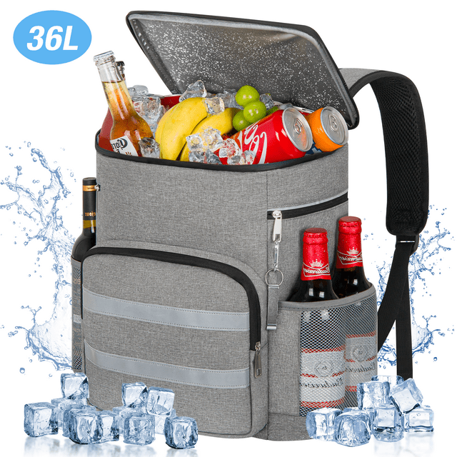 CSD02ICBP1230GY Cooler Backpack 54 Cans Collapsible Soft Cooler Large Insulated 100% Leakproof Soft Sided Cooler Bag, 36L Insulated Bag Portable Ice Chest Box for Lunch Drink Beverage Beach Travel Camping Picnic