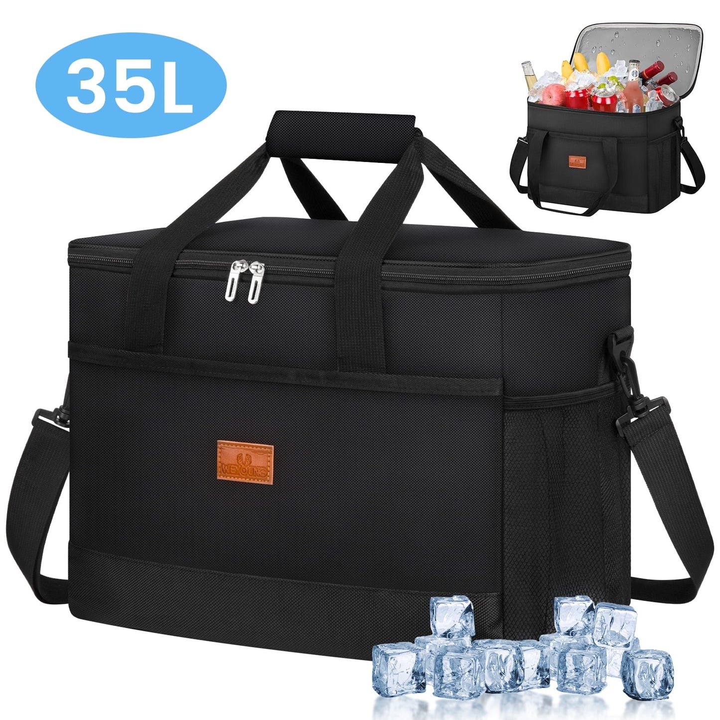 CSD02ICBPB085BK Cooler Bag 48 Cans Collapsible Soft Cooler Large Insulated 100% Leakproof Soft Sided Cooler Bag, 35L Insulated Bag Portable Ice Chest Box for Lunch Drink Beverage Beach Travel Camping Picnic,