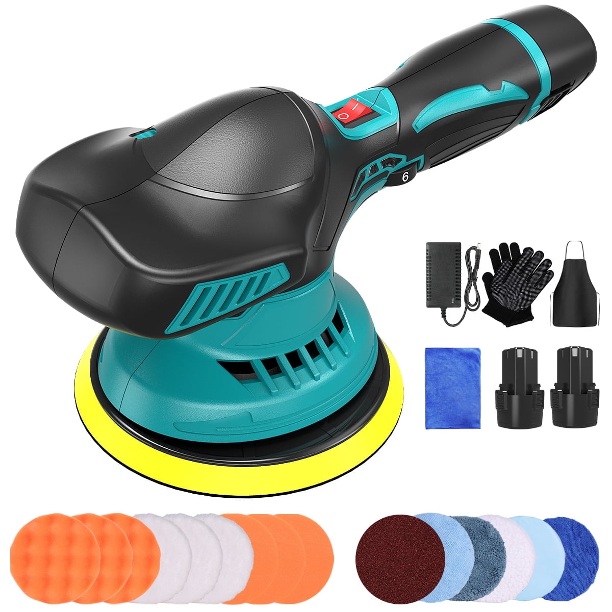 CSD26CCBP0000BL Cordless Car Buffer Polisher, 6 Inch Portable Rotary Buffer Polisher Waxer Kit for Car Detailing, with 2PCS 2000mAh Batteries, 6 Variable Speed for Car Waxing/Scratch Removing/Home Appliance Polishing