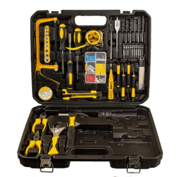 CSD45DSTS4801YE Cordless Drill Tool Kit Set, 21V Power Drill Tool Box with 2x 3000mAh Battery Electric Drill Set Driver for Men Women Home Hand Repair Basic Toolbox Tool Sets, 118PCS Home Mechanic Toolbox, Yellow