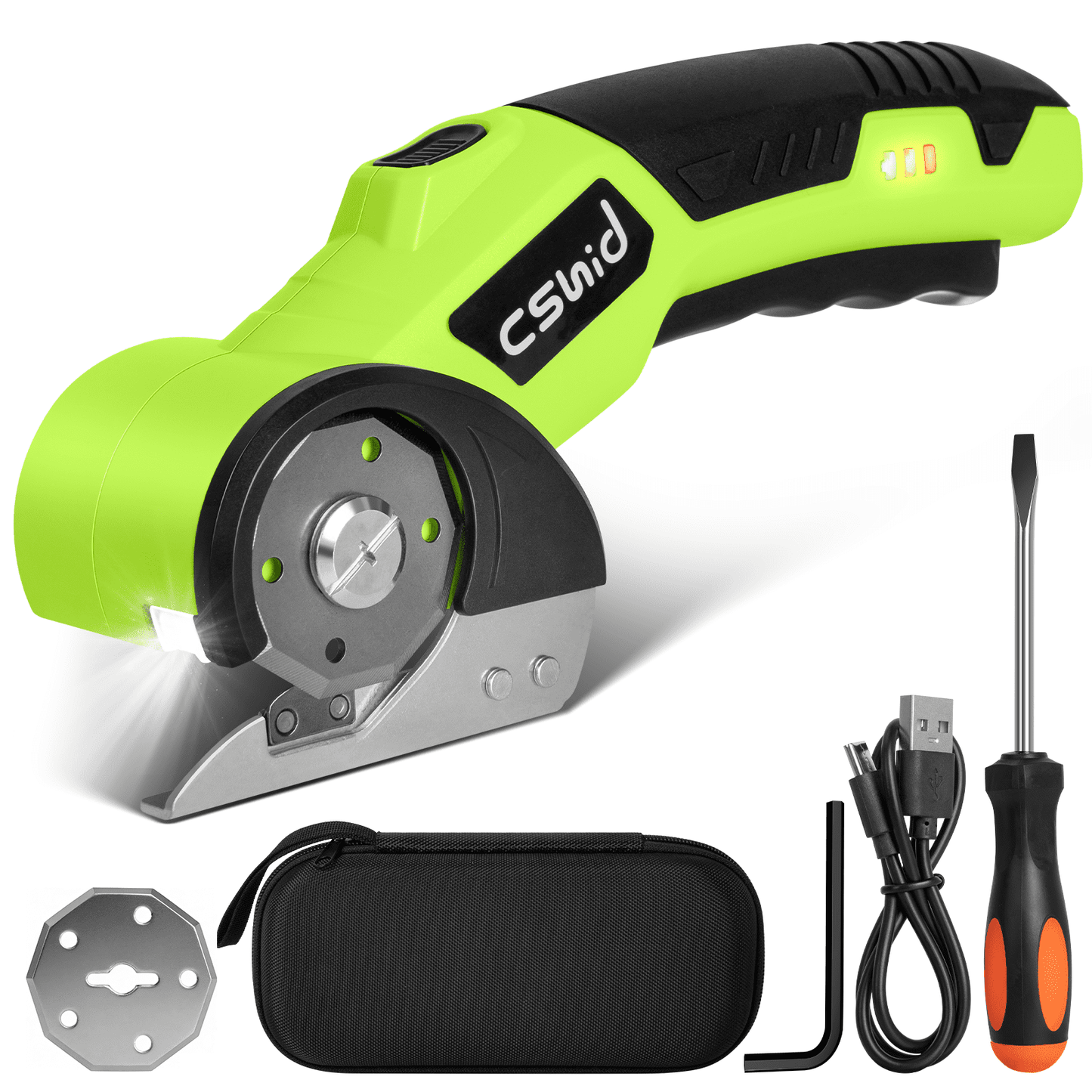 CSD65CESS0000GN 4V Cordless Electric Scissors, Cardboard Cutter with 1 Blade Storage Box and USB Charging Cable, 2000mAh Cardboard Box Cutter for Cardboard Box,Thin Carpet & Plastic, Easy to Hold and Safe