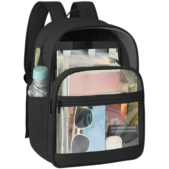 CSD46NCBP0000BK Large Transparent Backpack-Large Capacity Black Transparent Bookbag for Beach, Sports & Work | Durable Waterproof Design, Lightweight & Spacious 15" Backpack