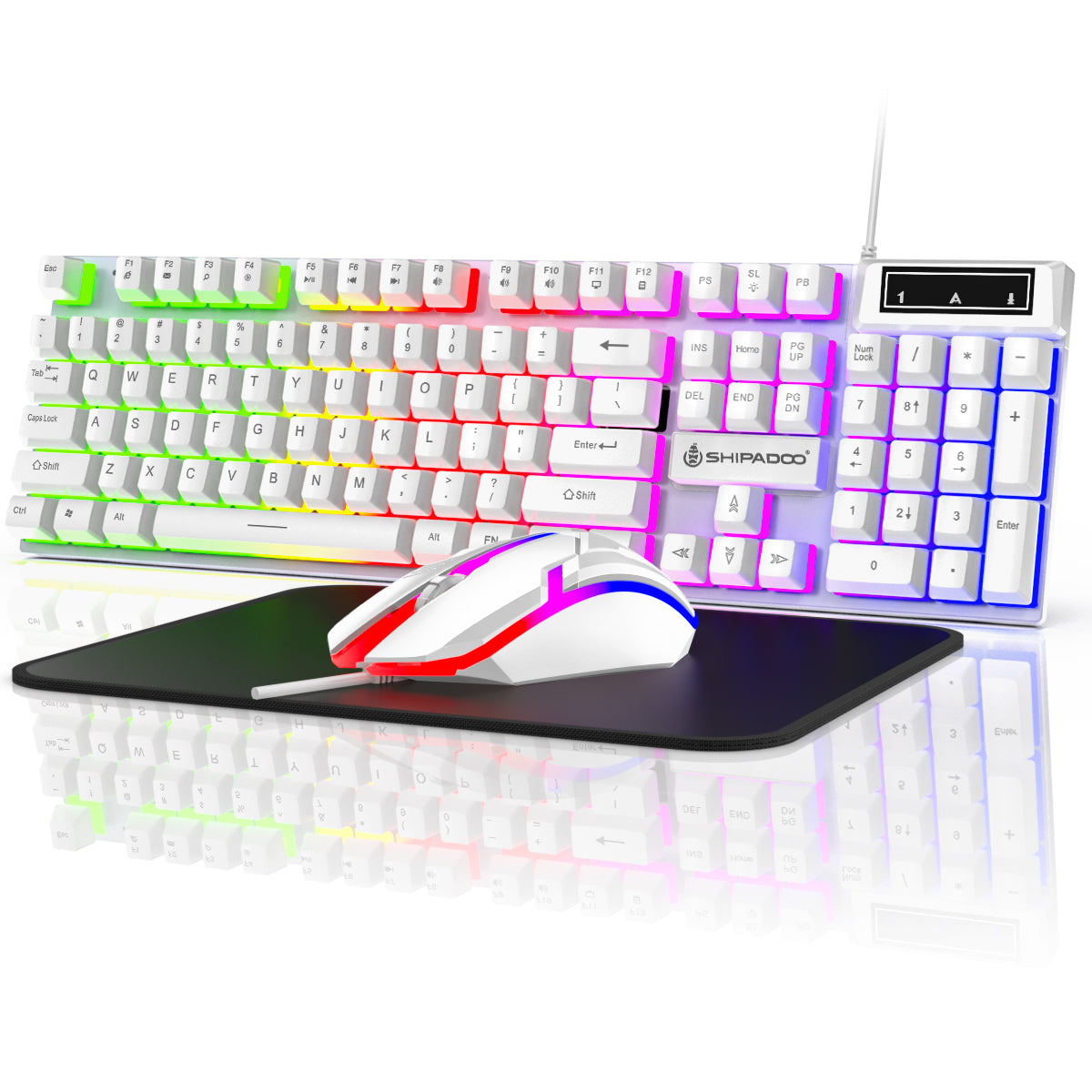 CSD02EGKBD500WH Wired Gaming Keyboard & Mouse Combo, RGB Backlit Mechanical Feel Gaming Keyboard Mouse W/ Multimedia Keys, Anti-ghosting Keys, Spill-Resistant Keycaps for Windows PC Gamers Desktop Computer Laptop