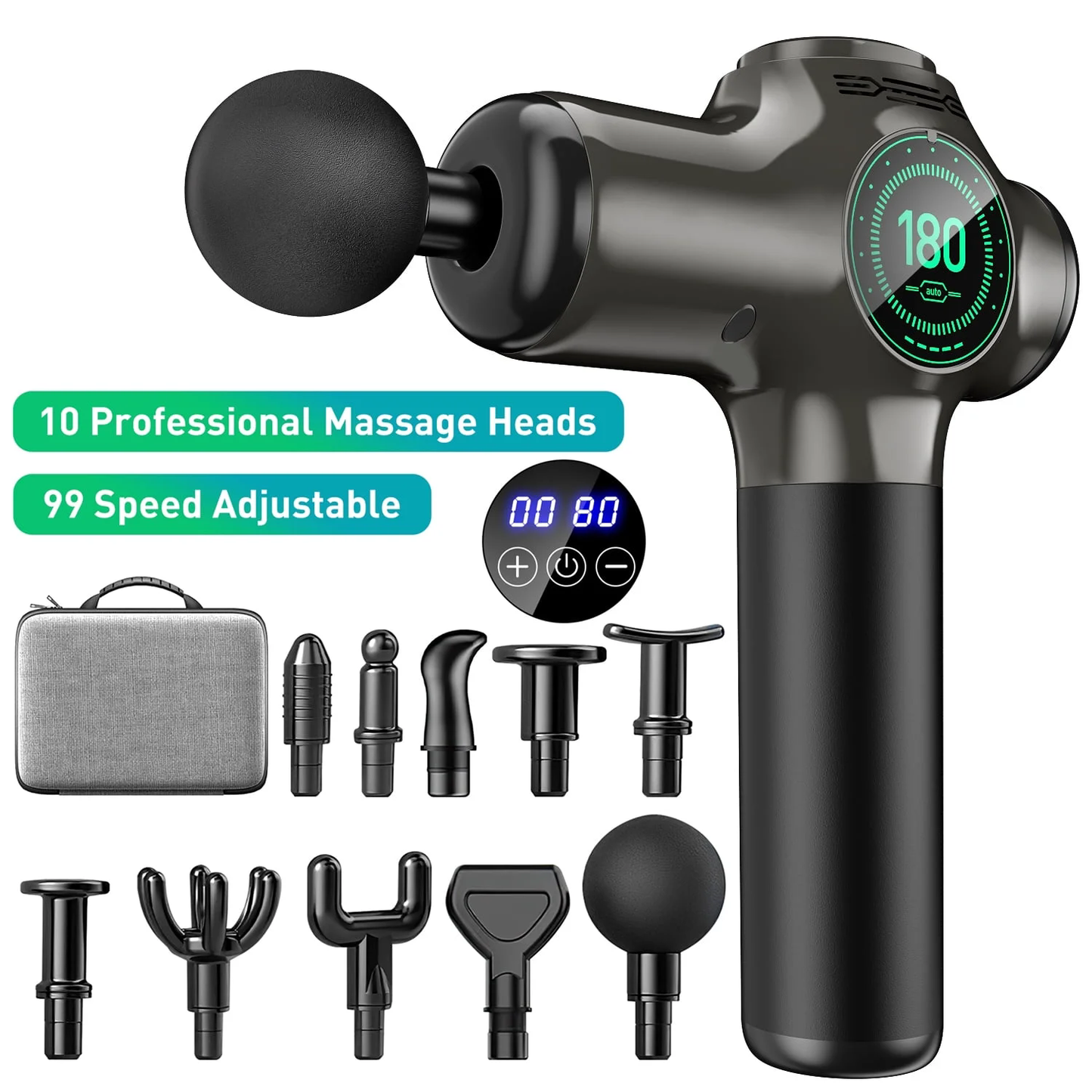 CSD01MGF50000BK 99 Speed Massage Gun, Upgrade Deep Tissue Muscle Massage with 10 Massage Heads & Silent Brush Motor, Percussion Pain Relief Guns for Athletes, Treatment, Relax