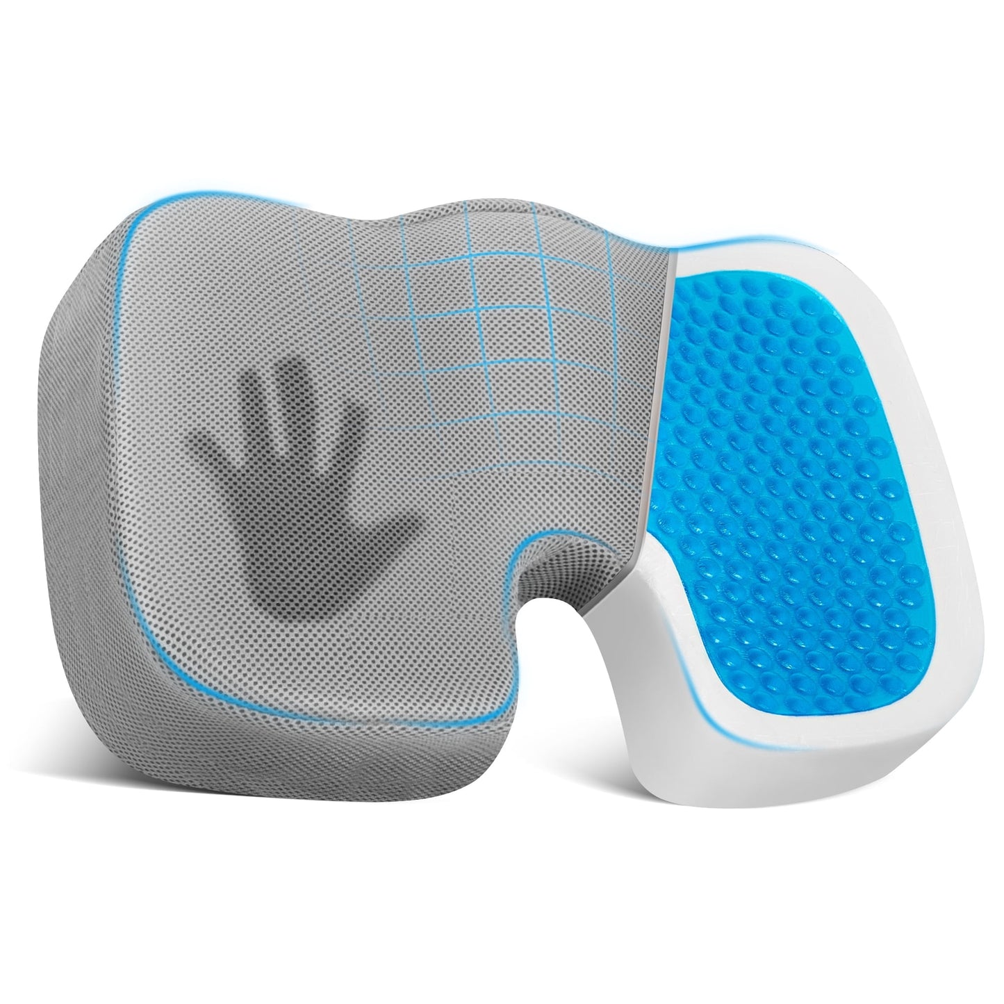 CSD42SCOC0000GY Gel Seat Cushion, Cool Gel & Ergonomic Memory Foam Cushion for Office Chair Cushion - Coccyx Tailbone Sciatica & Back Pain Relief - Desk Chair Cushion for Long-Sitting Office Workers, Drivers(Gray)