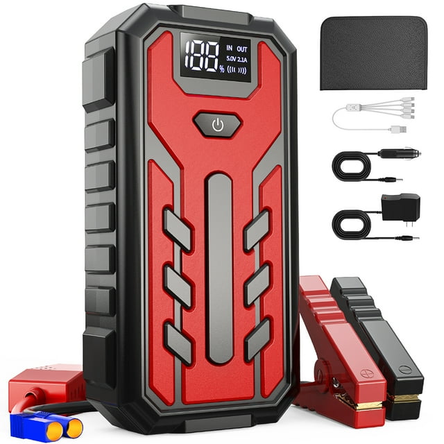 CSD01CBJS0J10BK Jump Starter, 4000A Peak 39800mAH Portable Battery Jump Starter for Car W/ Dual USB QC 3.0, 12V Auto Jump Box(Up to 8.0L Gas or 6.5L Diesel), Compact Lithium Car Power Pack w/ LCD Display&4 LED Modes
