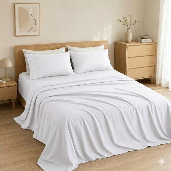 King Size Sheet Set, 4 Pieces Breathable & Cooling Sheets - Hotel Luxury Bed Sheets, Deep Pockets up to 16", Easy-Fit, Extra Soft & Wrinkle Free Sheets, White Bed Sheet Set
