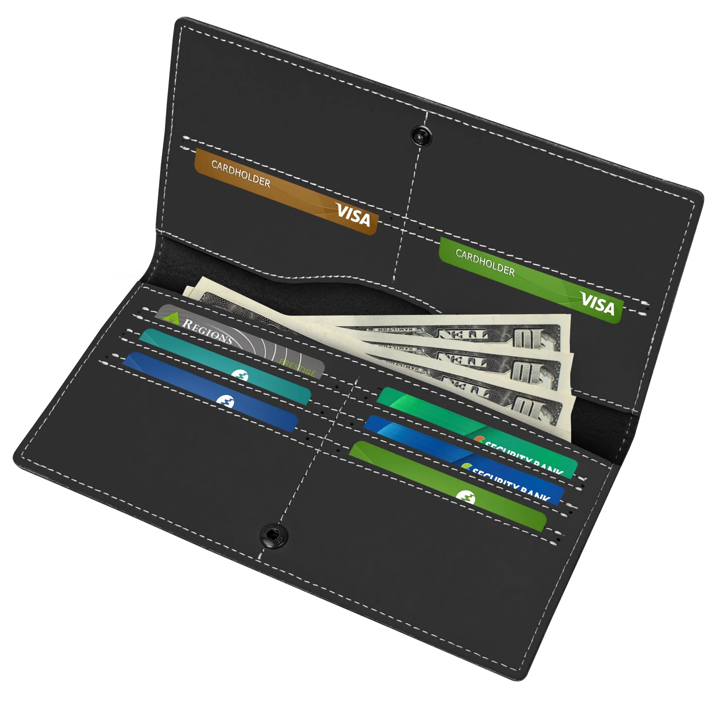 CSD01WFM223K0BK RFID Bifold Mens Wallets, Slim Credit Card Wallet, Real Leather Long Wallet for Men, with 8 Card Holder & 2 Cash Pocket, Great Gift for Father Husband, Black