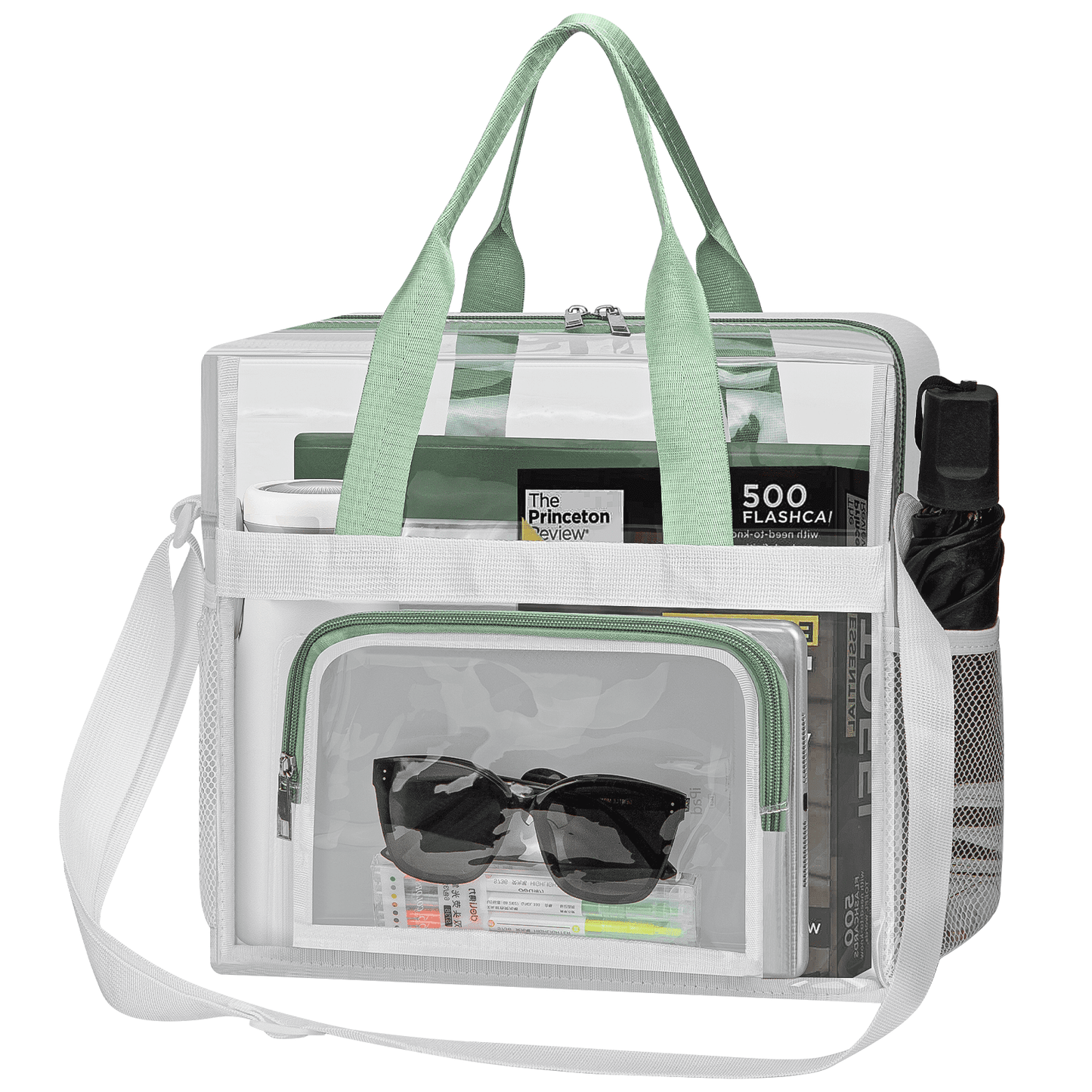 CSD47HBCB0000GE Clear Tote Bag for Stadium Events 12x12x6, Clear Bag with Reinforced Strap, Clear Tote Lunch Bag with 2 Side Pocket and Front Pocket for Work, Sports Games Concerts Travel Security Festival
