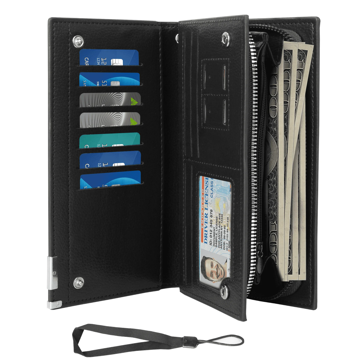 CSD01WFMP0030BK Mens Wallet Genuine Leather, Long Zipper Wallet RFID Blocking Bifold Secure Zip Around Wallets 14 Credit Card Holder Purse with 2 Large Zipper Cash Pocket