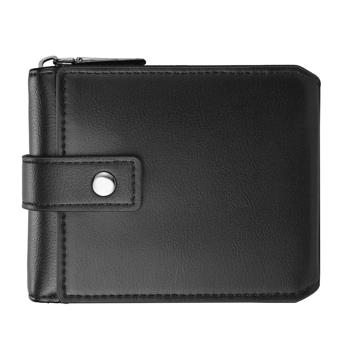 CSD01WFMQP456BK Men's Genuine Leather Zipper Wallet, RFID Shielded, Large Capacity, Vintage Wallet with Snap Coin Pocket, 3 ID Windows, 7 Card Slots & Cash Pocket, Black