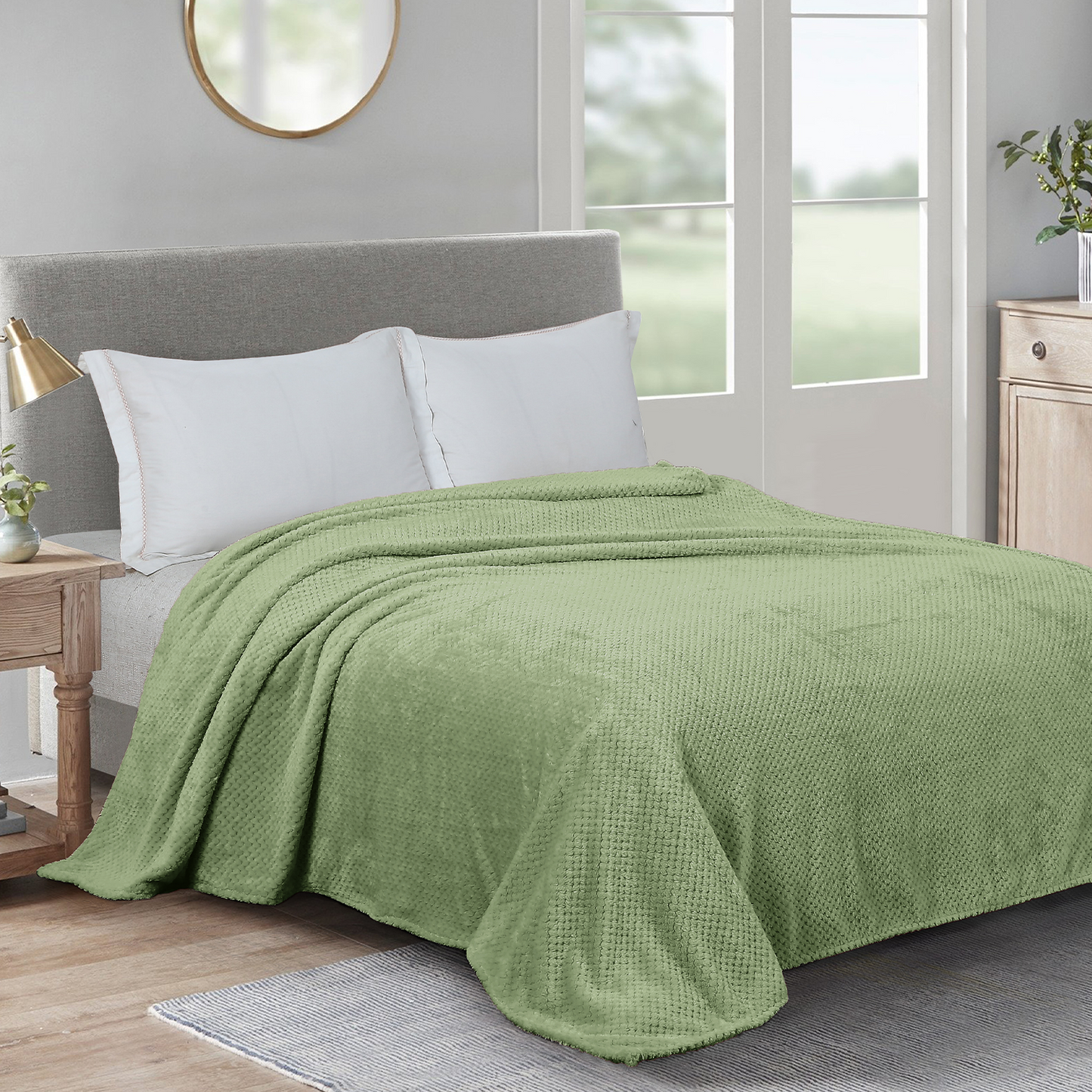 Throw Blanket, King Size Decorative Blankets with Waffle Wave Design, Super Soft Fuzzy Bed Blanket 260GSM, Luxury Lightweight and Breathable Throws for Couch Sofa Chair,Great for Gift,Travel, Sage