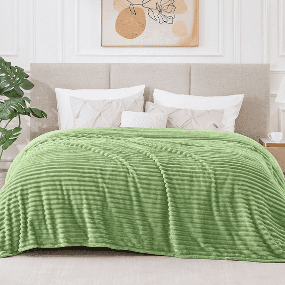 Queen Blanket for Bed, 230GSM Super Soft Cozy Blankets and Throws, Decorative Throw Blankets for Women Men Gifts, Throws with Stripes for Sofa Bed Decor, 90''x90'',Sage