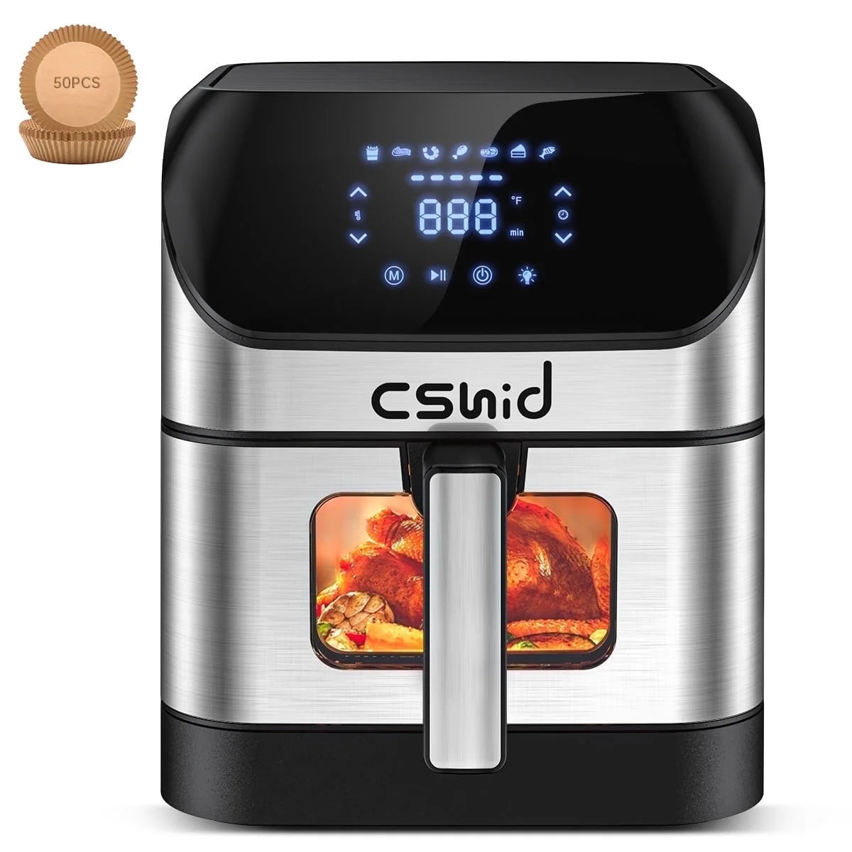 CSD01AFRC6400SR Air Fryer, Large 7.5 QT Air Fryer with Clear Window & Washable Basket, 10-in-1 Presets Functions For Crisp,Roast,Bake and Reheat,Nonstick,Digital Touchscreen,Quiet,Silver