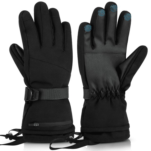 CSD02WTSG129LBK Ski Gloves, Touchscreen Snowboard Gloves with Pocket, Waterproof Snow Gloves for Cold Weather, Winter Gloves Warm for Men & Women, Suitable for Driving/Cycling/Running/Hiking(Black