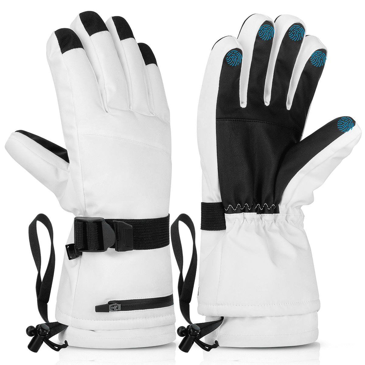 CSD02WTSG129SWH Ski Gloves, Touchscreen Snowboard Gloves with Pocket, Waterproof Snow Gloves for Cold Weather, Winter Gloves Warm for Men & Women, Suitable for Driving/Cycling/Running/Hiking(White