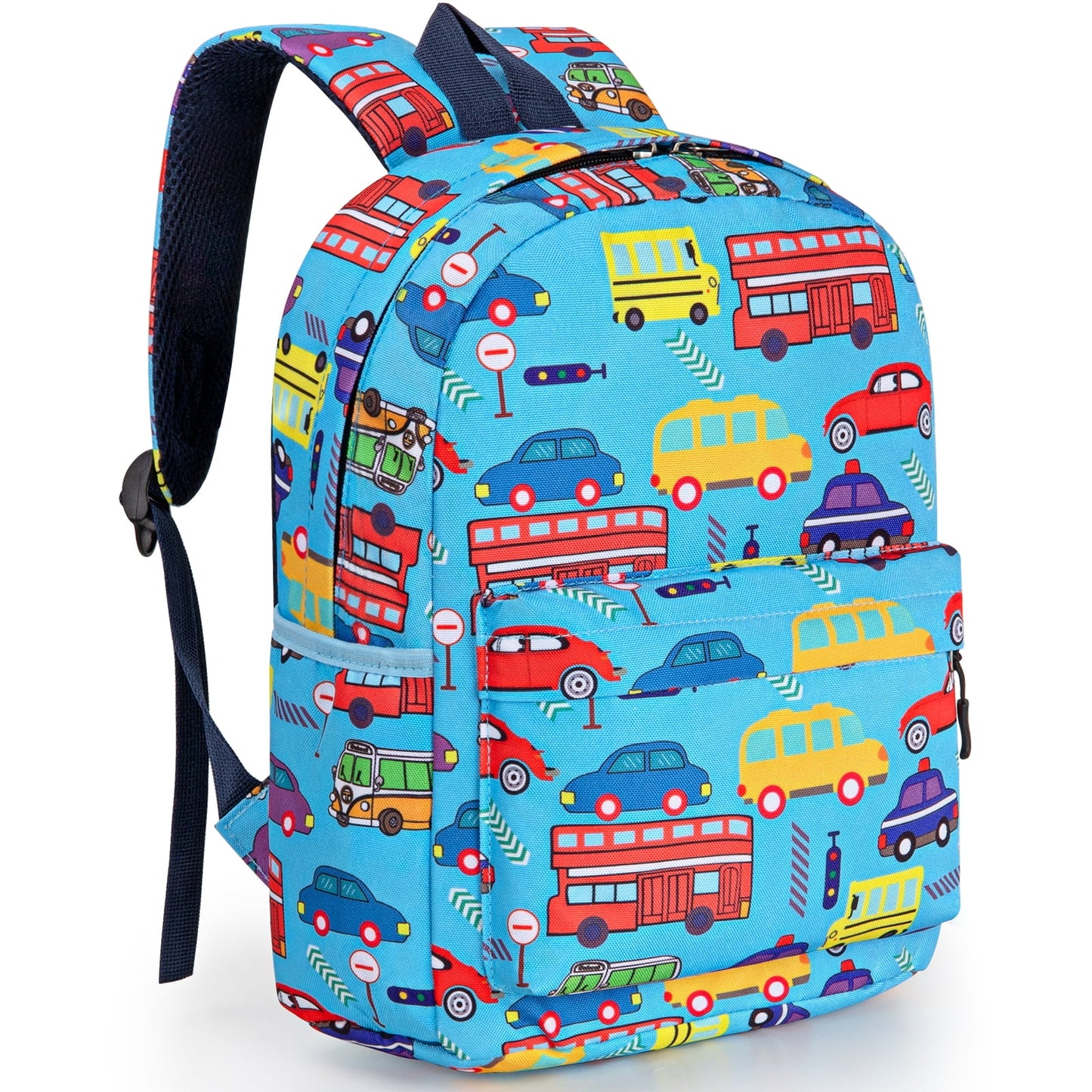 CSD48KDSB0001BL Toddler Backpack for Boys Girls 2-4, Preschool Backpack for Boys Girls, Mini Backpack For School & Travel, Child Backpacks, Kindergarten Elementary Toddler bag, Cute Kids Backpack, 11" H, Blue Cars