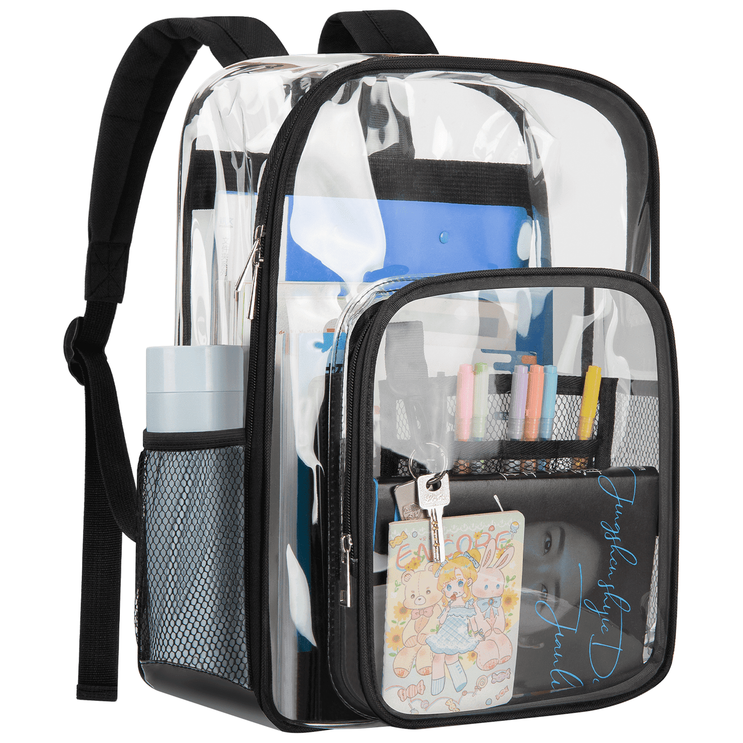 CSD46HDCB0000CL Large Transparent Backpack, Clear Backpack Heavy Duty with Water-Resistant PVC Plastic and Ruggedly Shoulder Straps, for Work, Workplace, Stadium, Travel, Security, Festival, College, Black