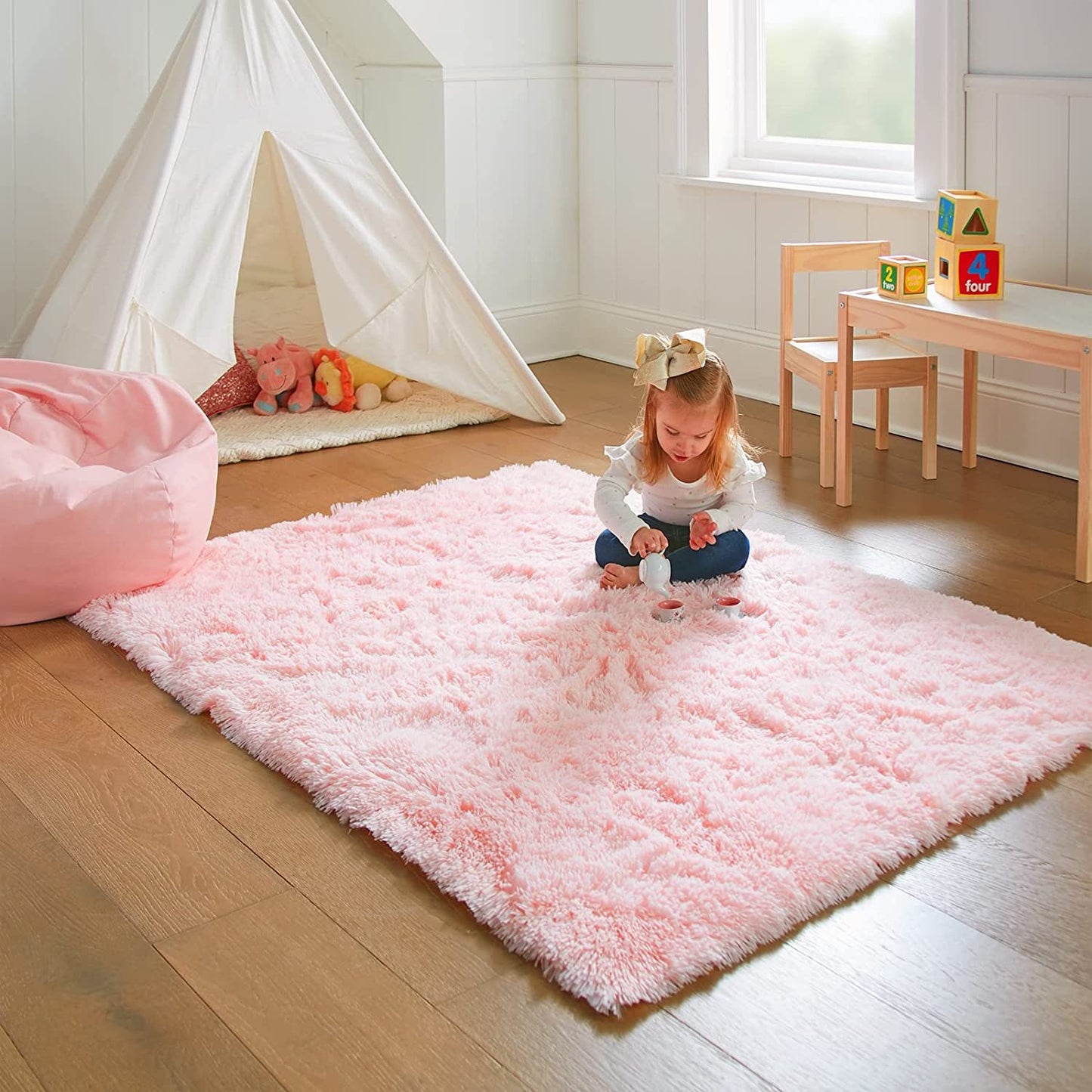 CSD02CSAR0406PK Ultra Soft Rug for Living Room, 4X6 Fluffy Area Rug for Bedroom, Modern Shaggy Carpets Fuzzy Rug for Teens Dorm Bedside Home Decor Aesthetic, Heavy Duty Non Slip Pink