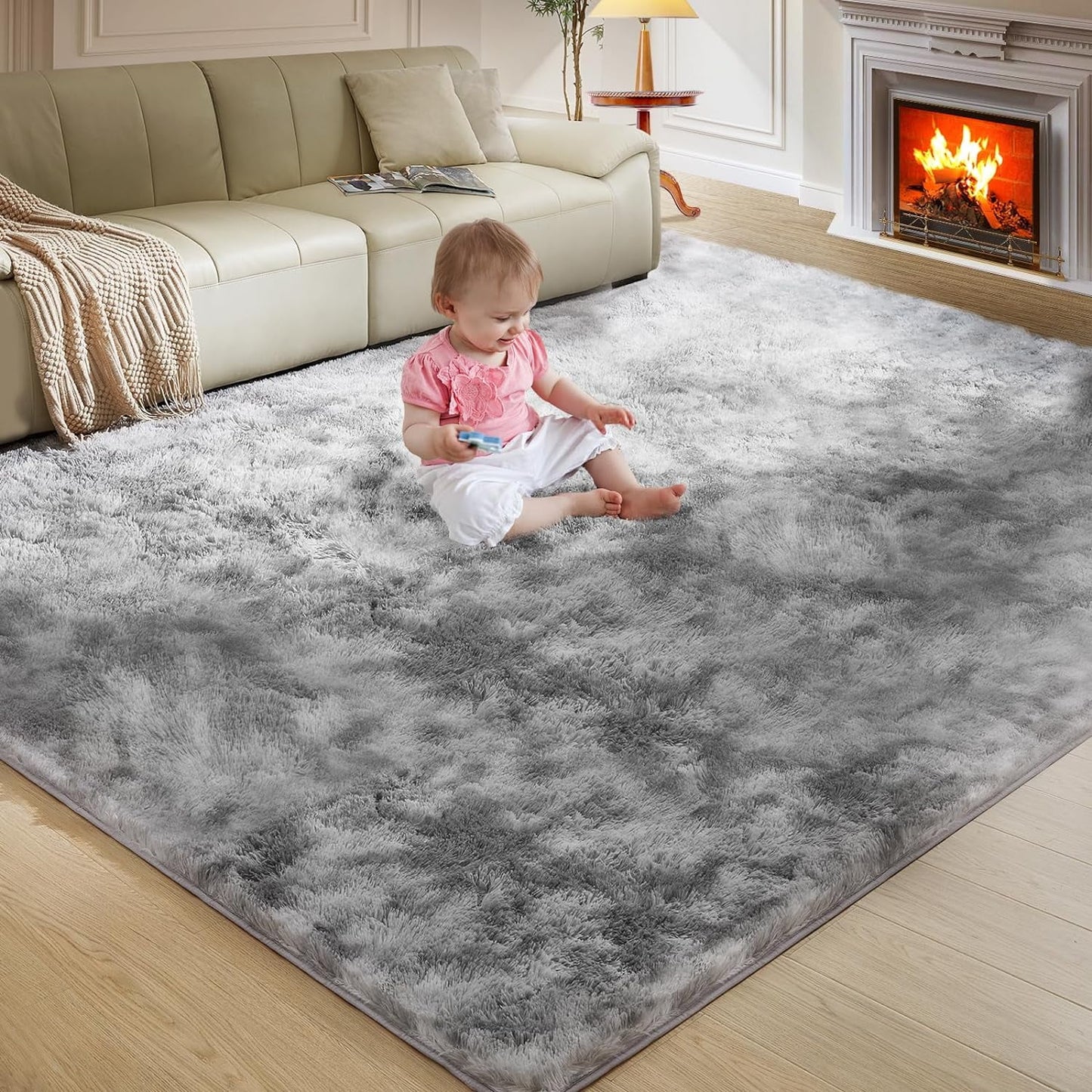 CSD02CSAR0508SRG Ultra Soft Rug for Living Room, 5X8 Fluffy Area Rug for Bedroom, Modern Shaggy Carpets Fuzzy Rug for Teens Dorm Bedside Home Decor Aesthetic, Heavy Duty Non Slip