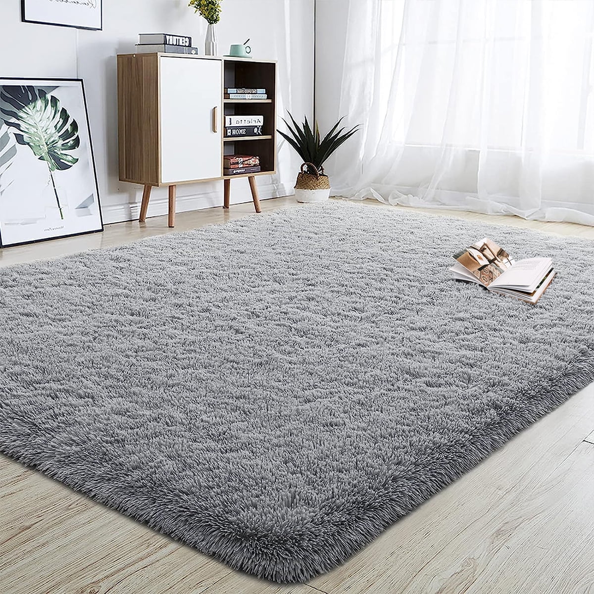 CSD02CSAR0508GY Ultra Soft Rug for Living Room, 5X8 Fluffy Shag Area Rug for Bedroom, Modern Shaggy Carpets Fuzzy Rug for Teens Dorm Bedside Home Decor Aesthetic, Heavy Duty Non Slip