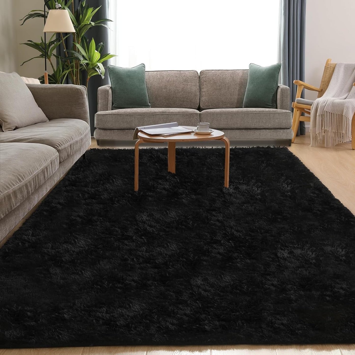 CSD02CSAR0609BK Ultra Soft Rug for Living Room, 6X9 Fluffy Area Rug for Bedroom, Modern Shaggy Carpets Fuzzy Rug for Teens Dorm Bedside Home Decor Aesthetic, Heavy Duty Non Slip Black