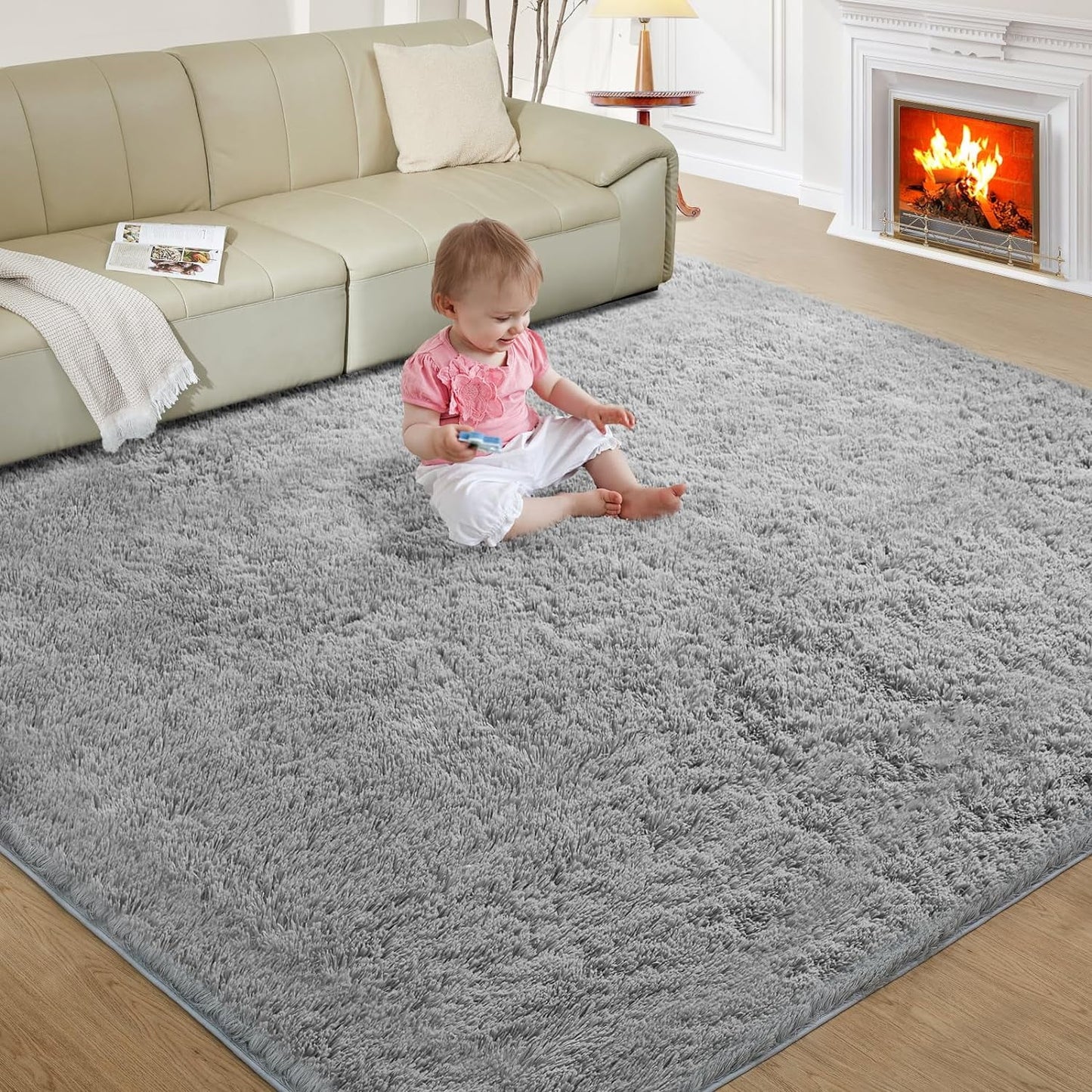CSD02CSAR0810GY Ultra Soft Rug for Living Room, 8X10 Fluffy Area Rug for Bedroom, Modern Shaggy Carpets Fuzzy Rug for Teens Dorm Bedside Home Decor Aesthetic, Heavy Duty Non Slip, Gray