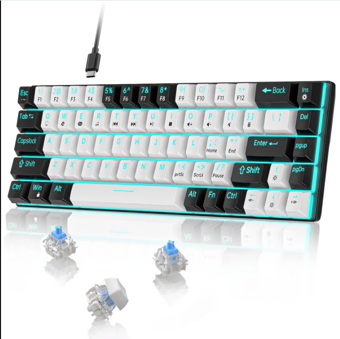 CSD02MWGKV800BK 68 Keys Mechanical Keyboard, Blue Switch 60% Compact Gaming Keyboard, USB Wired Keyboard with LED Backlit, Multimedia & Anti-ghosting Keys for Windows Computer Laptop PC Gamer