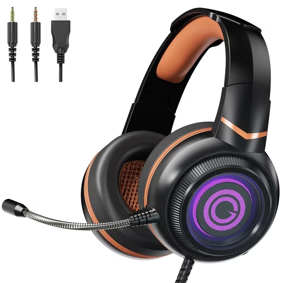 Over-Ear Headphones with Noise Canceling Mic,Wired Gaming Headset 7.1 Stereo Surround Sound,LED Light, Lightweight for PS4/PS5/Switch/Xbox/PC/Mobile