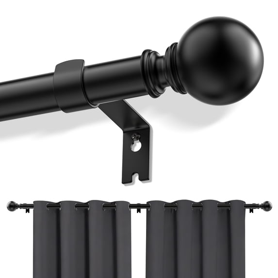 Curtain Rods for Windows 48 to 120 inches, Adjustable Length Curtain Rod with Metal Finials, 1 inch Diameter Heavy Duty Drapery Rod for Modern Decor Bedroom Kitchen Living Room