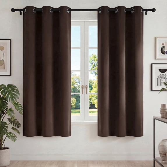 Blackout Curtains, 42x72 inch Blackout Curtains Set of 2, Noise Reducing Window Drapes with Grommets, Energy Saving &UV Ray Blocking Curtains for Living Room,Brown