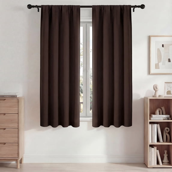 Blackout Curtains,42x63in Blackout Curtains Set of 2, Room Darkening Rod Pocket Drapes for Bedroom Living Room, Thermal Insulated & Noise Reduction Window Curtains, Brown
