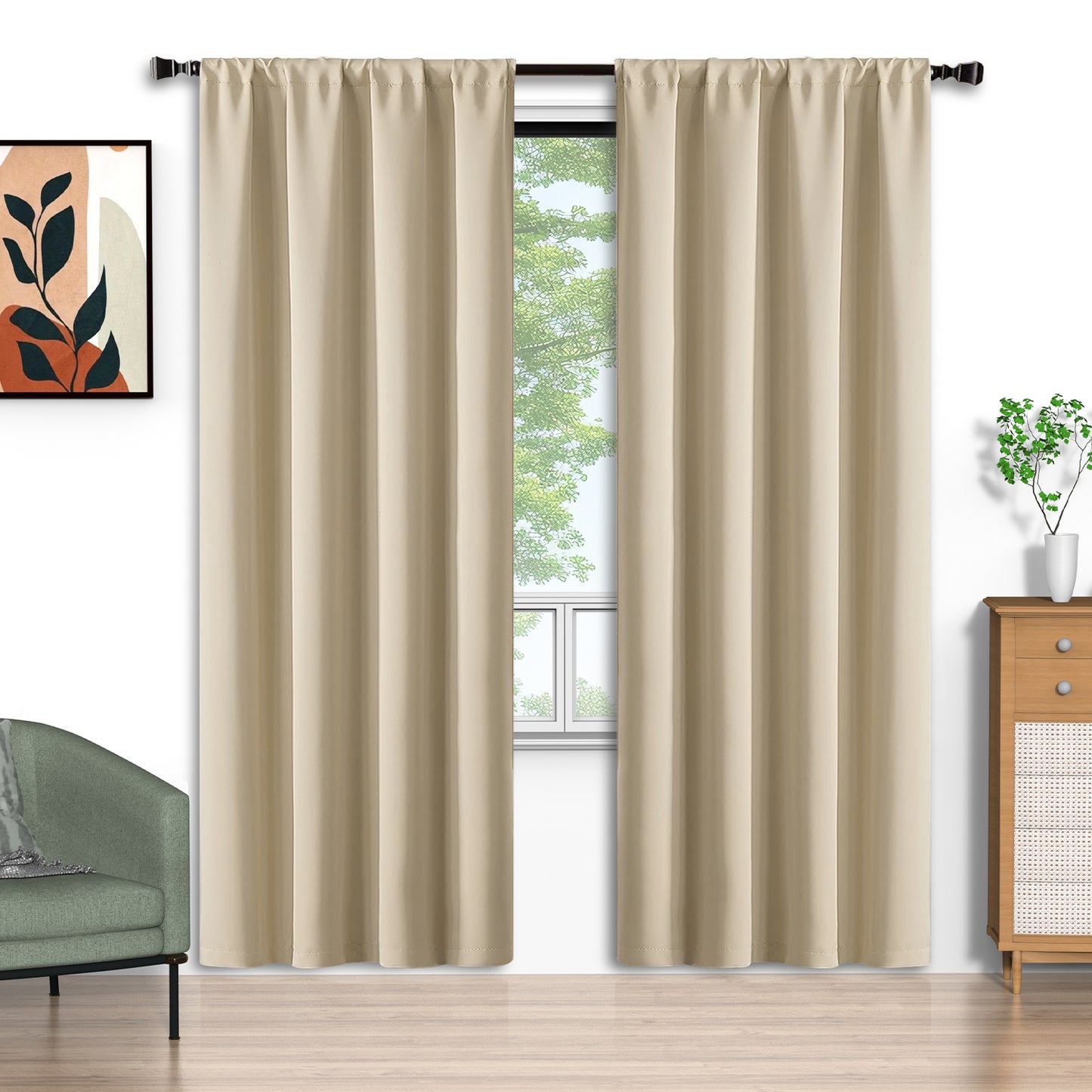 Beige Blackout Curtains 52x84 inch, Rod Pocket Curtains Set of 2 Thermal Insulated, Solid Home Decor Window Drapes for Living Room Bedroom, Privacy Assured&Energy Saving