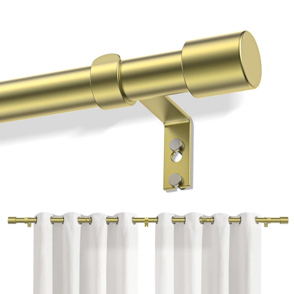 Gold Curtain Rods for Windows 48 to 144 inches, Adjustable Length Curtain Rod with Metal Finials, 1 inch Diameter Heavy Duty Drapery Rod for Modern Decor Bedroom Kitchen Living Room