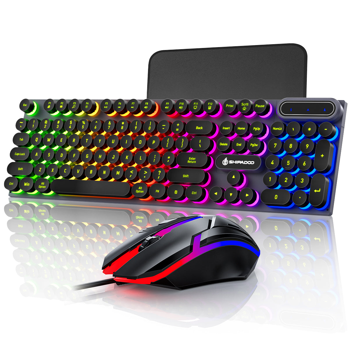 CSD01WGKBD500BKWired Keyboard & Mouse Combo, Retro Punk RGB Backlit Gaming Keyboard and Mouse W/Multimedia and Shortcut Keys, PC Gaming Keyboard, Office Keyboard for Working or Primer Gaming, Office Device, Black