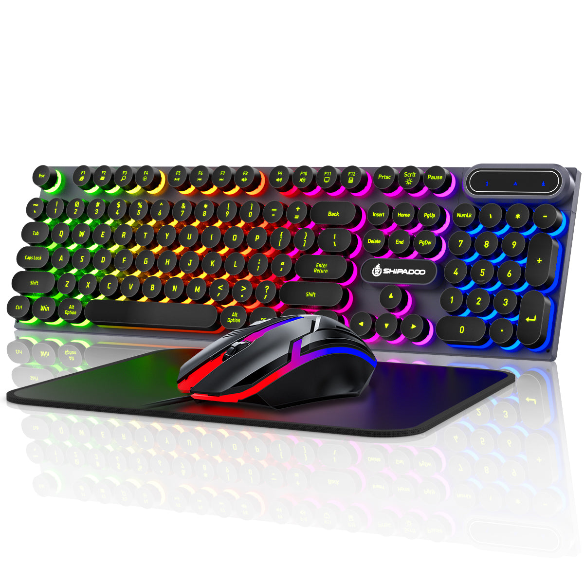 CSD02WGKBD500BKWired Gaming Keyboard & Mouse Combo, RGB Backlit Keyboard and Mouse and Mouse pad, Full-Size, Ergonomic Tilt Angle, PC Gaming Keyboard w/Multimedia & Shortcut Keys for Working or Primer