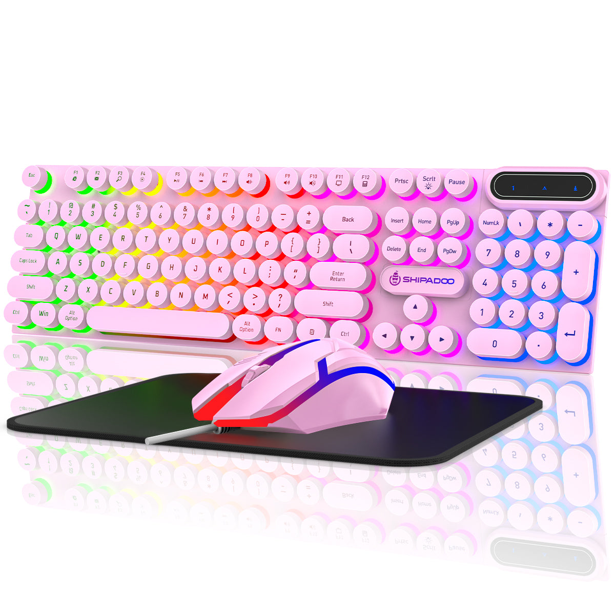 CSD02WGKBD500PKWired Gaming Keyboard & Mouse Combo, RGB Backlit Keyboard and Mouse and Mouse pad, Full-Size, Ergonomic Tilt Angle, PC Gaming Keyboard w/Multimedia & Shortcut Keys for Working or Primer