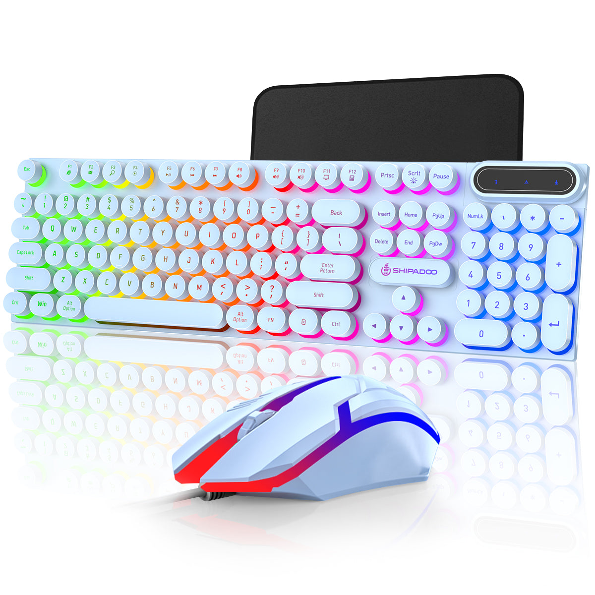 CSD01WGKBD500BUWired Keyboard & Mouse Combo, Retro Punk RGB Backlit Gaming Keyboard and Mouse W/Multimedia and Shortcut Keys, PC Gaming Keyboard, Office Keyboard for Working or Primer Gaming, Office Device, Blue