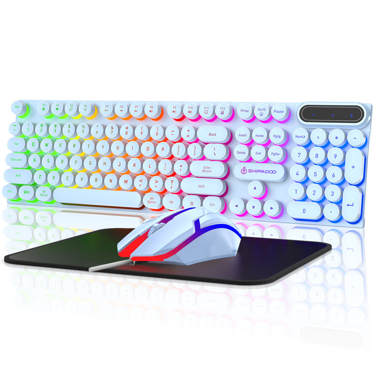 CSD02WGKBD500BUWired Gaming Keyboard & Mouse Combo, RGB Backlit Keyboard and Mouse and Mouse pad, Full-Size, Ergonomic Tilt Angle, PC Gaming Keyboard w/Multimedia & Shortcut Keys for Working or Primer Gaming, Blue