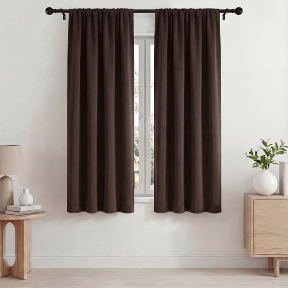 Blackout Curtains, 42x63 in Blackout Curtains Set of 2, Room Darkening Rod Pocket Drapes for Living Room Bedroom, Noise Reduction & Thermal Insulated, Brown