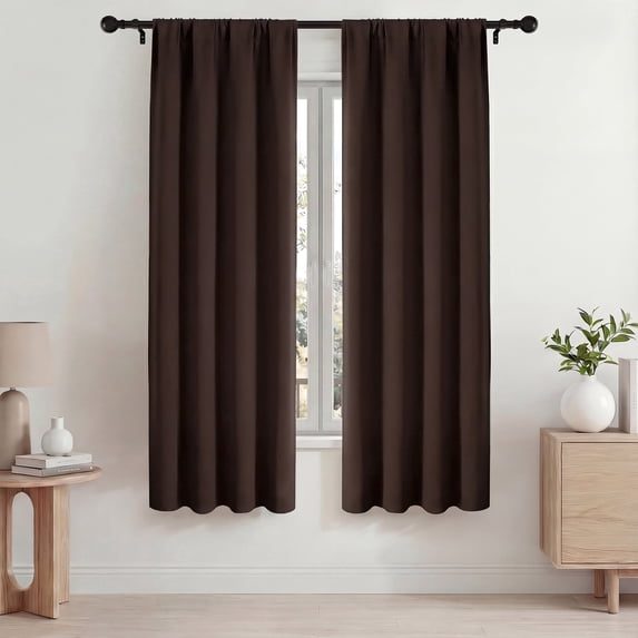 Blackout Curtains, 42x72 in Blackout Curtains Set of 2, Room Darkening Rod Pocket Drapes for Living Room Bedroom, Noise Reduction & Thermal Insulated, Brown