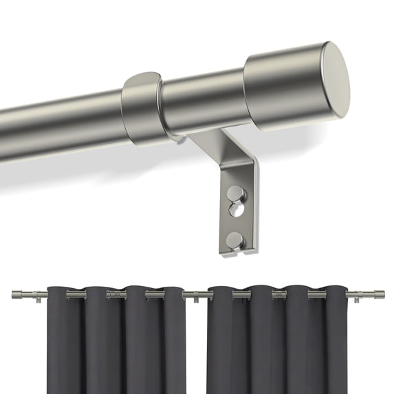 Silver Curtain Rods for Windows 48 to 144 inches, Adjustable Length Curtain Rod with Metal Finials, 1 inch Diameter Heavy Duty Drapery Rod for Modern Decor Bedroom Kitchen Living Room