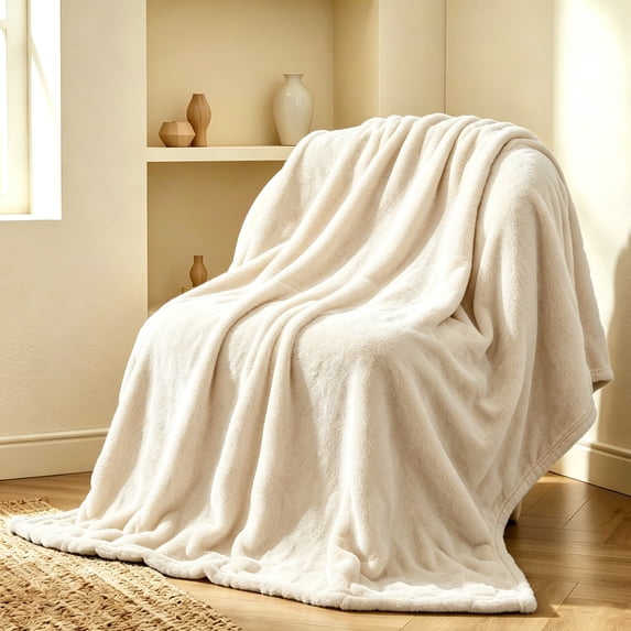 Twin Size Bed Blanket, 60x80" Throw Blanket for Sofa Couch, Soft & Warm Blankets and Throws for Bedroom Office Travel Camping Decor, Beige