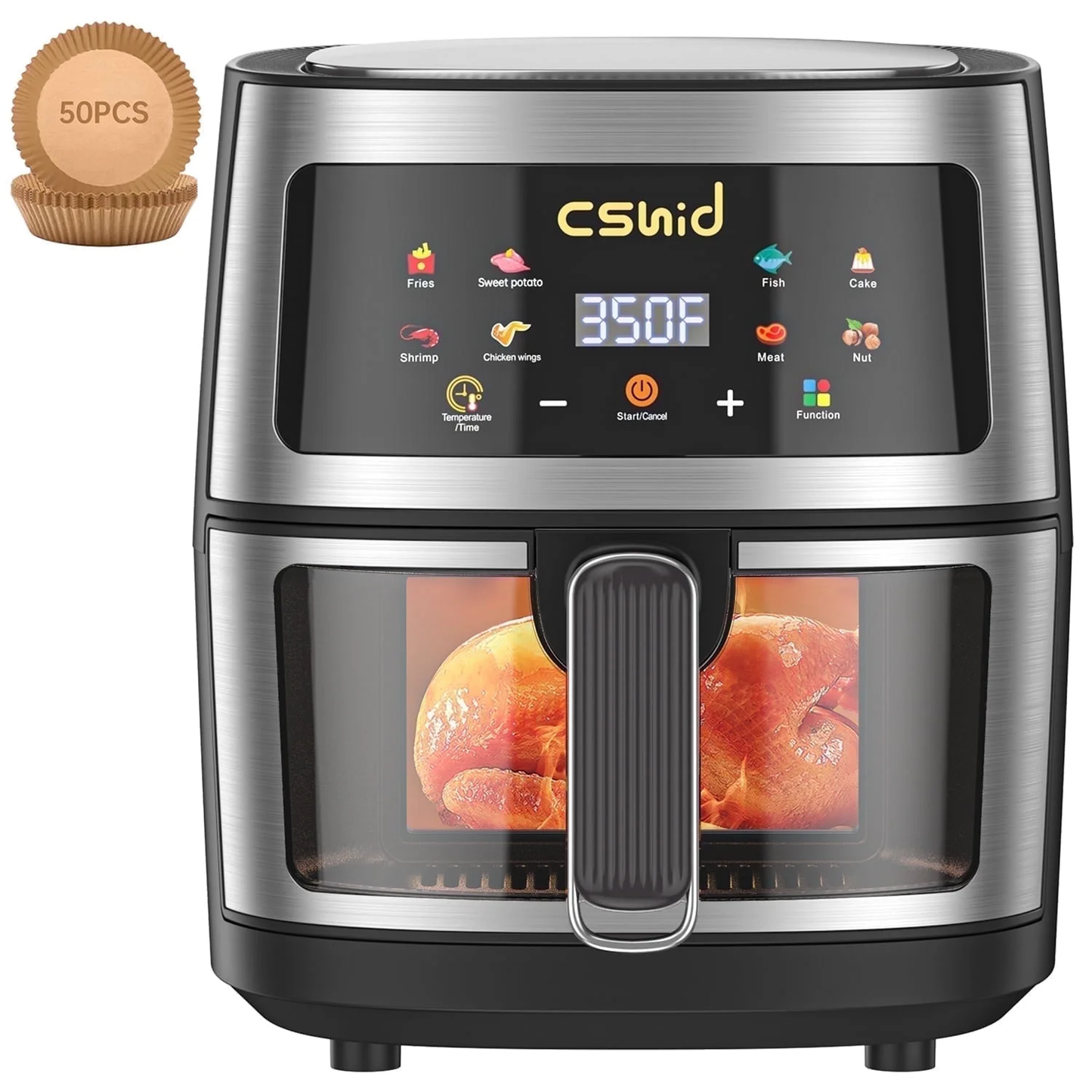 CSD01SSAF0000BK Air Fryer 7.4QT Large Capacity, Touch Screen Smart Fryers Window Visible, Household Multi-function Air Fryer for Crisps, Roasts, Reheats, & Dehydrates, Quick Easy Meals, Silver